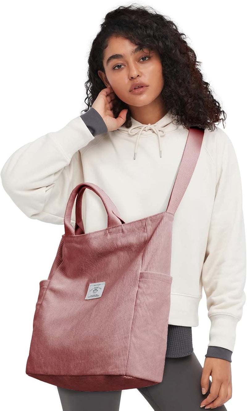 KALIDI Corduroy Tote Bag, Large Messenger Bag Shoulder Hobo Anti Splash Crossbody Zipper Bag Casual Work Shopping Women - Image 2